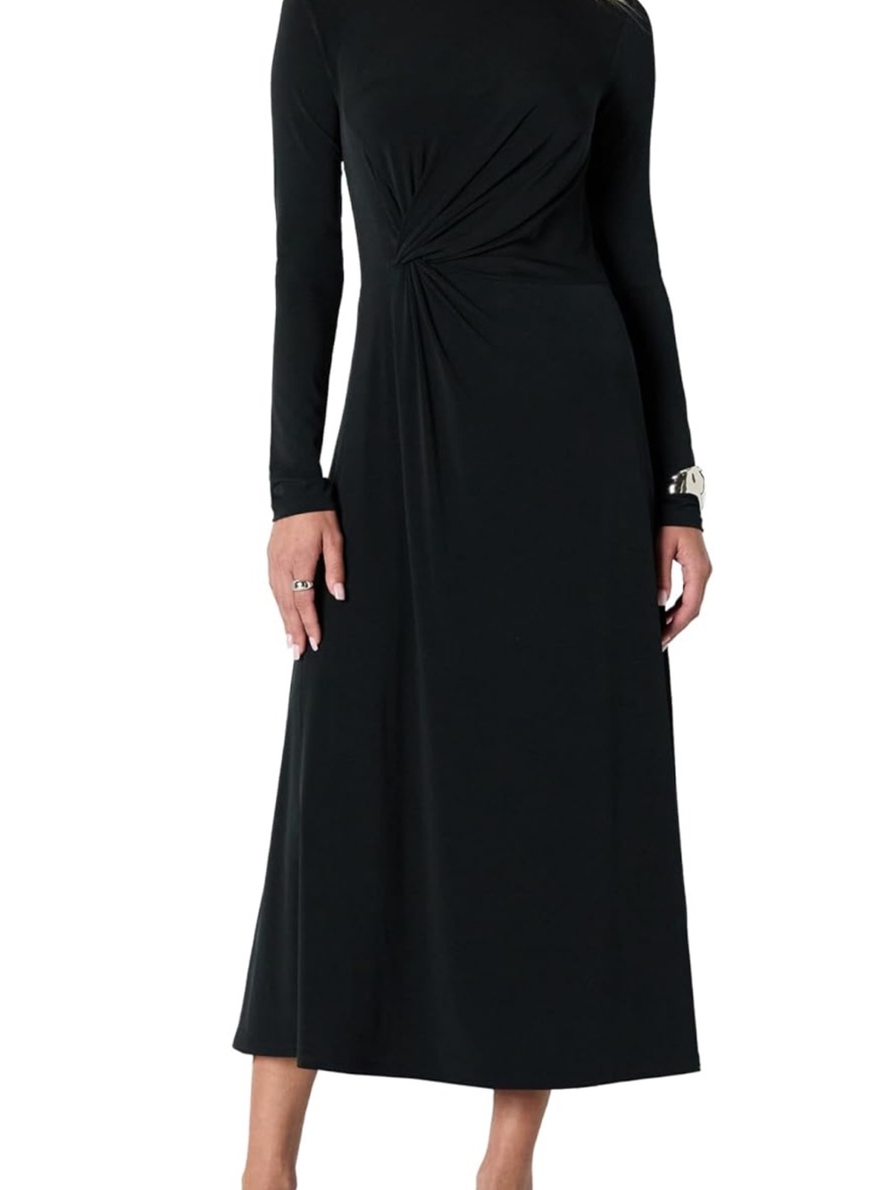 Amazon Essentials Black Long-Sleeve Midi Twist-Detail Dress